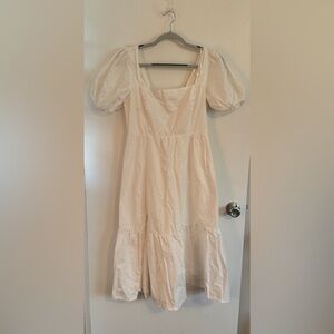 Astr White Puff Sleeve Midi Dress